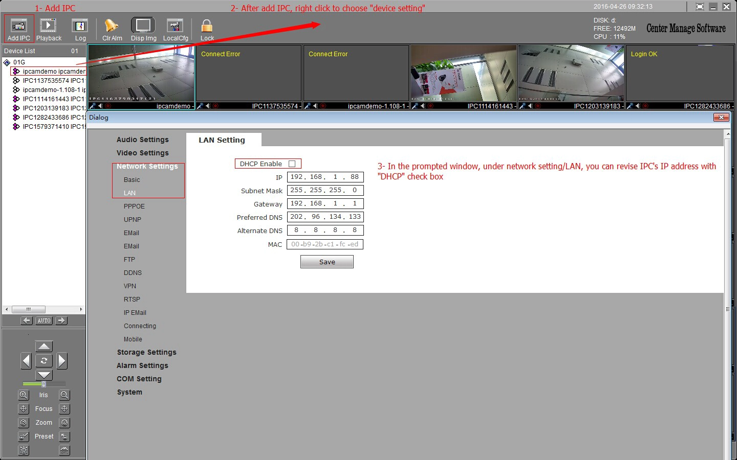 How to change IP address of IP Cameras by DHCP function?