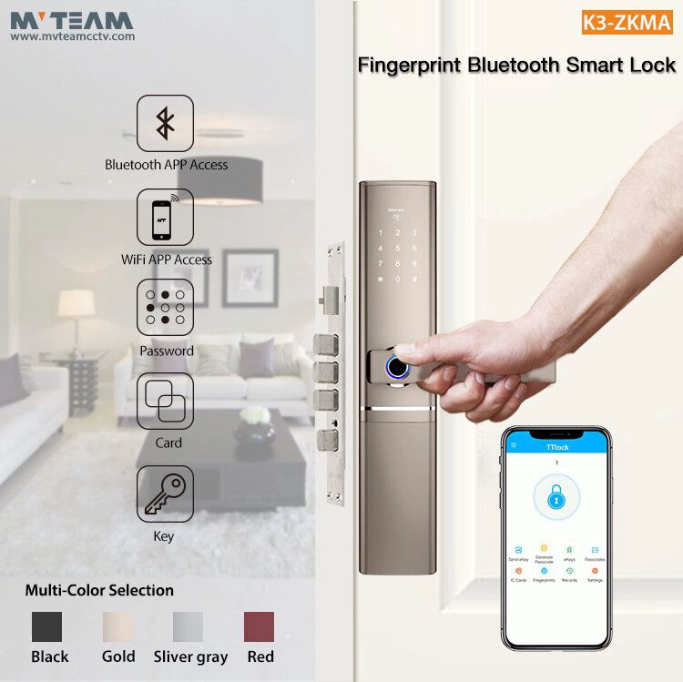Villa Home Office Airbnb Rental House Keyless Digital Smart Door Lock Handle With Fingerprint, APP, Bluetooth Unlock