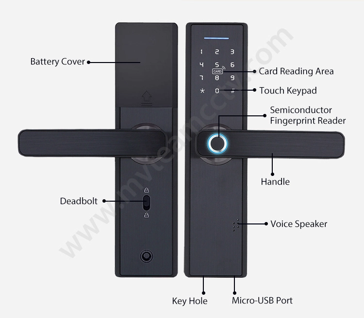 Smart Home Intelligent Door Lock WiFi Keyless Fingerprint Biometric Door Handle Lock With Tuya Or TTLock APP 