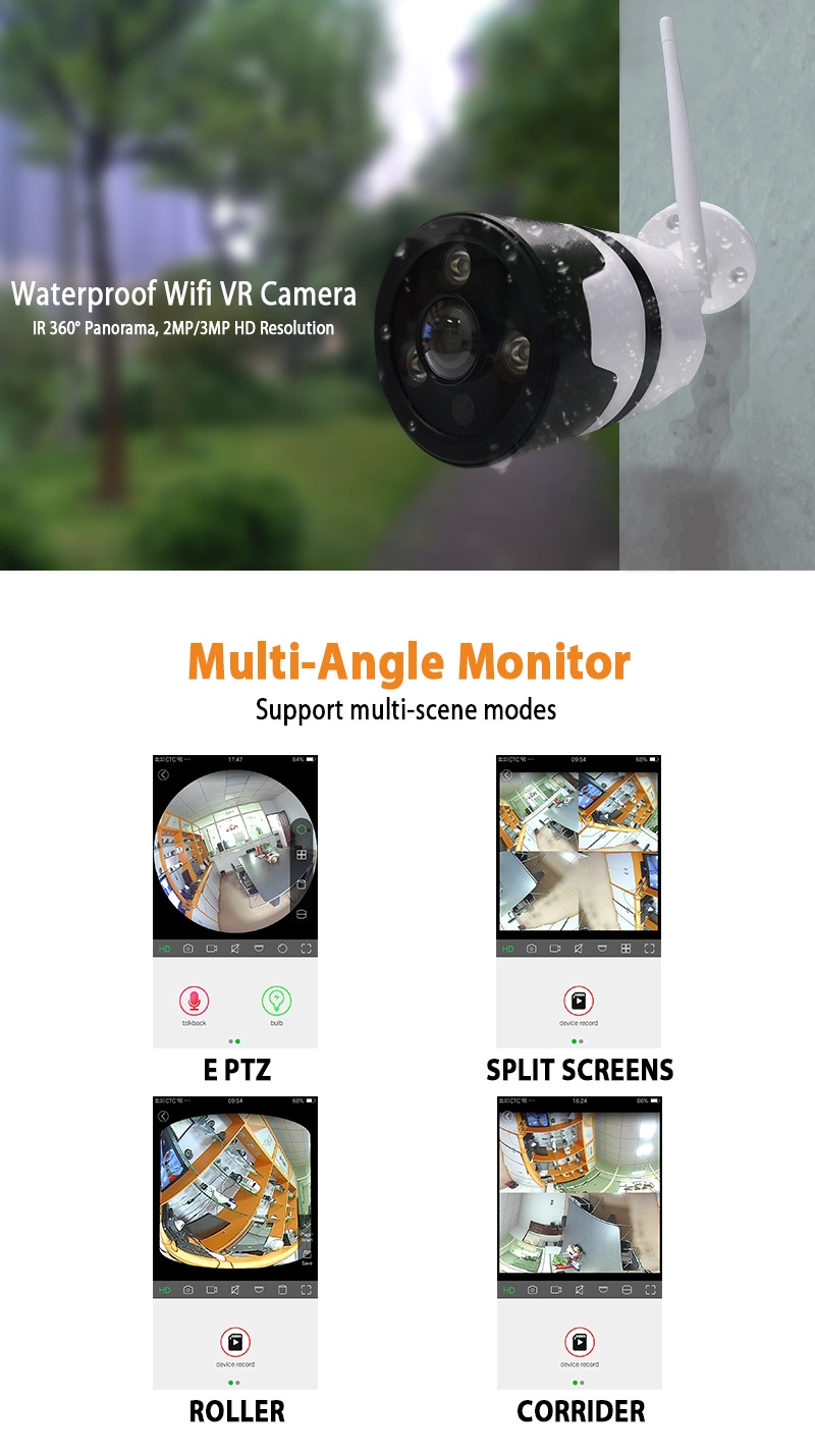 3MP 2MP Outdoor Waterproof Bullet IR Day and Night 360 Degree Panorama VR Wifi Camera    