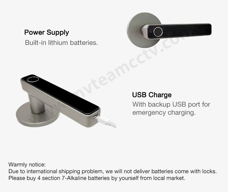 Simple Design And Easy Install Smart Door Handle Lock Chargeable Biometric Fingerprint Lock With Small Body