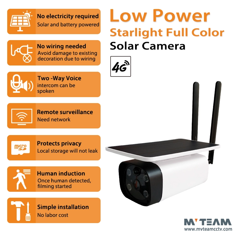 Wireless PIR Starlight 4G Solar Camera Waterproof IP67 Solar Powered Battery Security Camera Support LTE GSM SIM Card