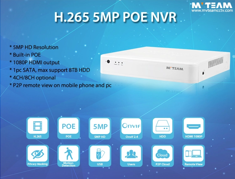 H.265 8CH POE NVR System 5MP CCTV Security Surveillance NVR POE 8 Channelth Built-in POE