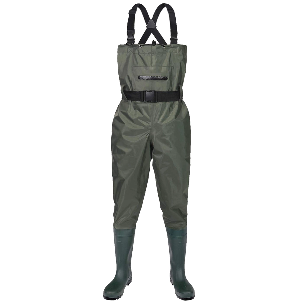 China CW002 water proof slip resistant nylon PVC fishing chest waders with PVC boots manufacturer CW002 water proof slip resistant nylon PVC fishing chest waders with PVC boots