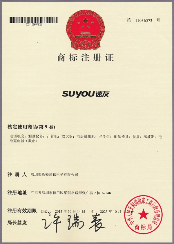 Trademark Registration 速友商标注册证