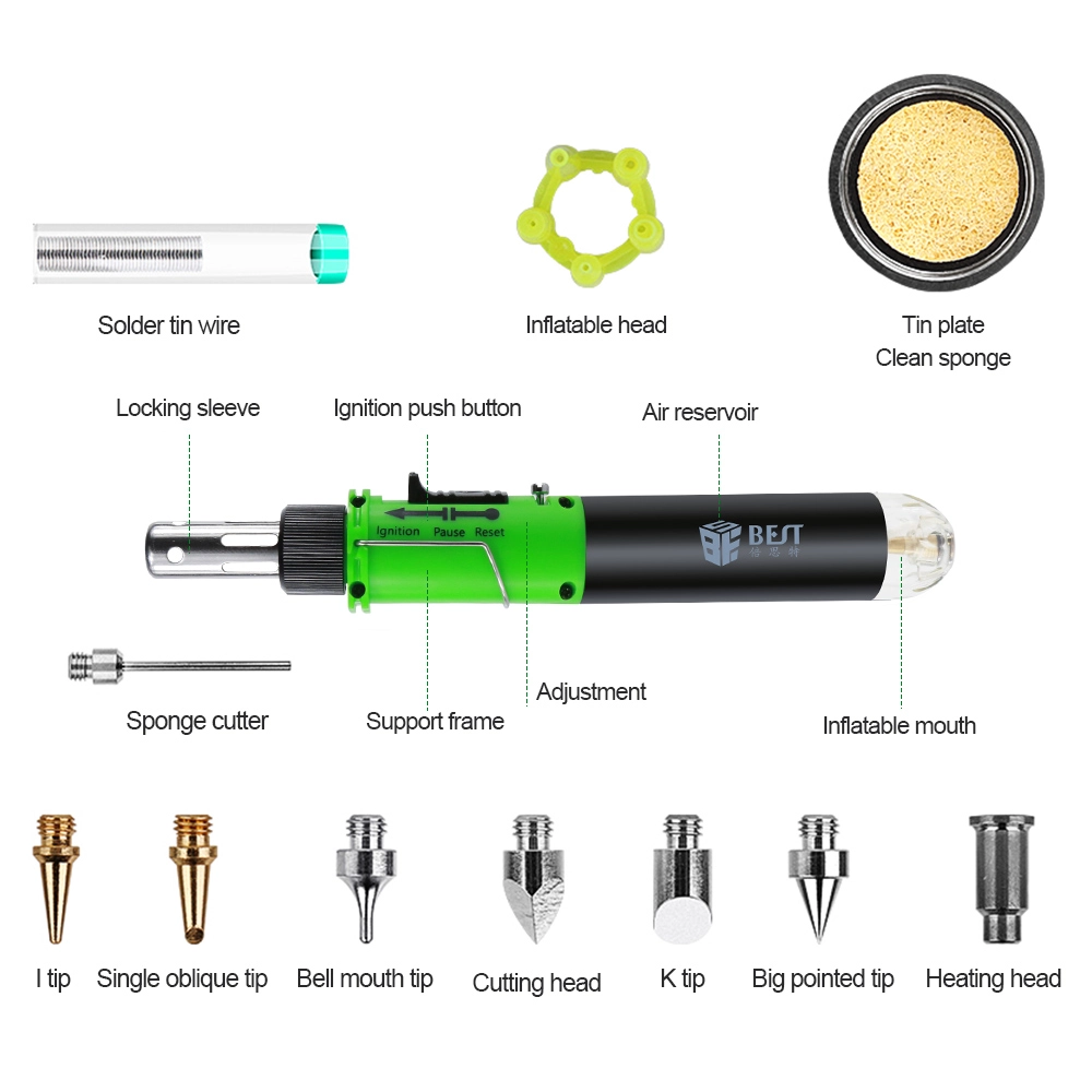 BEST-105 Top Quality 10 en 1 Fer à Souder au Butane Set de Soudure Kit Type de Stylo Torche