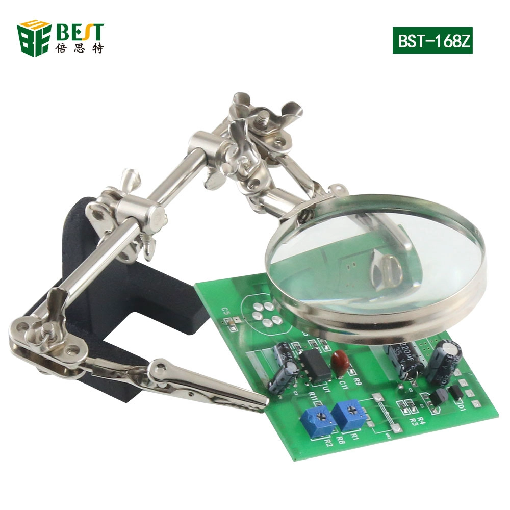 BEST-168Z lupa herramientas de reparación de lupa 5X lupa herramienta de aumento clip de cocodrilo soldadura soporte de hierro