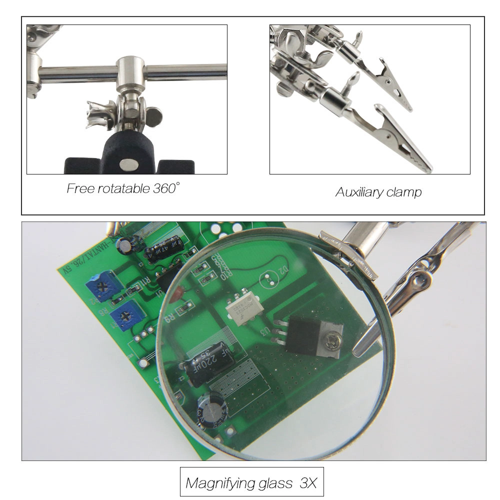 BEST-168Z lupa herramientas de reparación de lupa 5X lupa herramienta de aumento clip de cocodrilo soldadura soporte de hierro