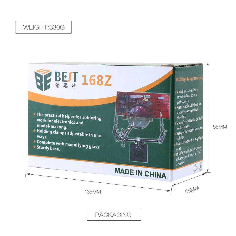 BEST-168Z lupa herramientas de reparación de lupa 5X lupa herramienta de aumento clip de cocodrilo soldadura soporte de hierro