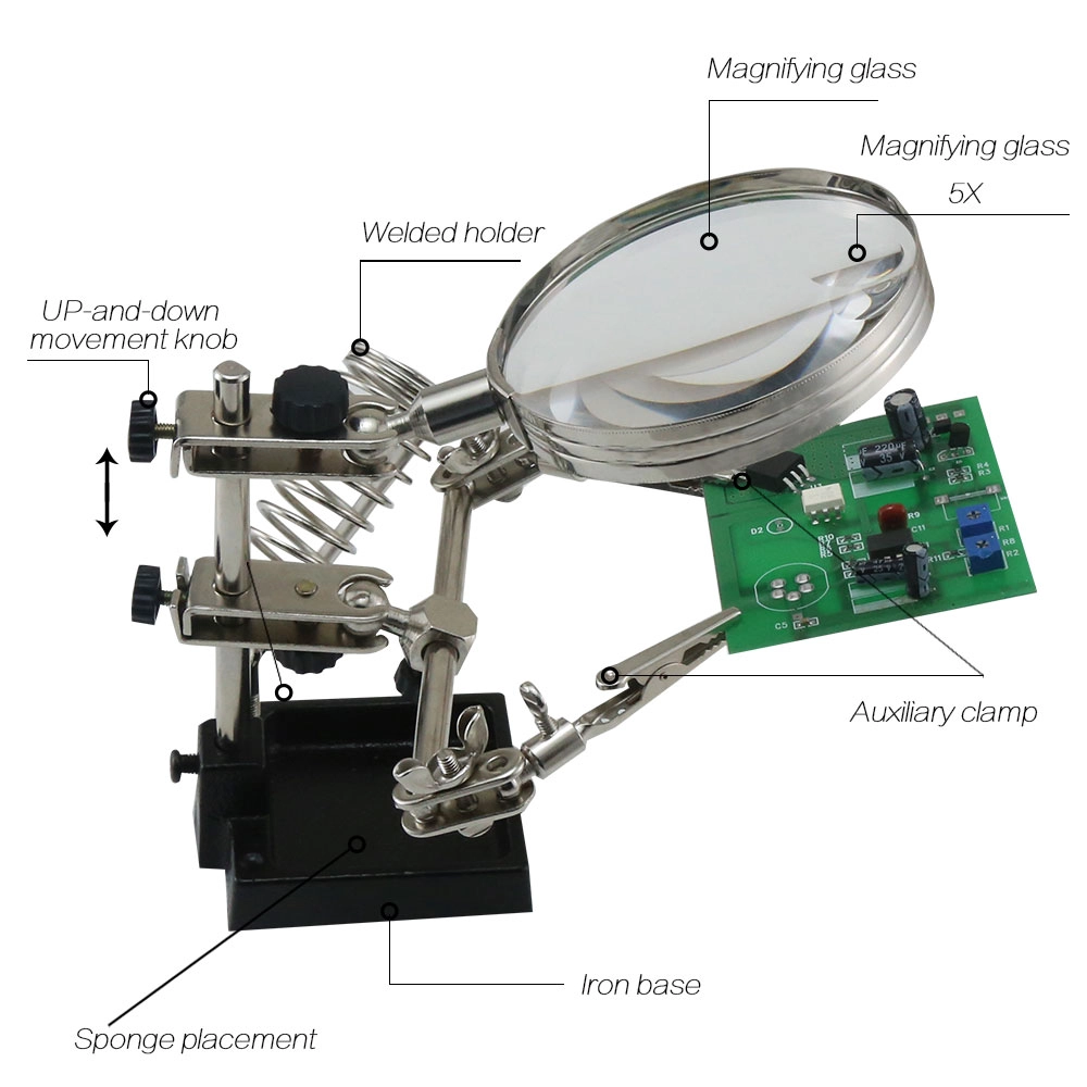 BEST-268Z Magnifying Glass 5X Magnifier Repair Tools Loupe Magnifying Tool Alligator Clip Soldering Solder Iron Stand