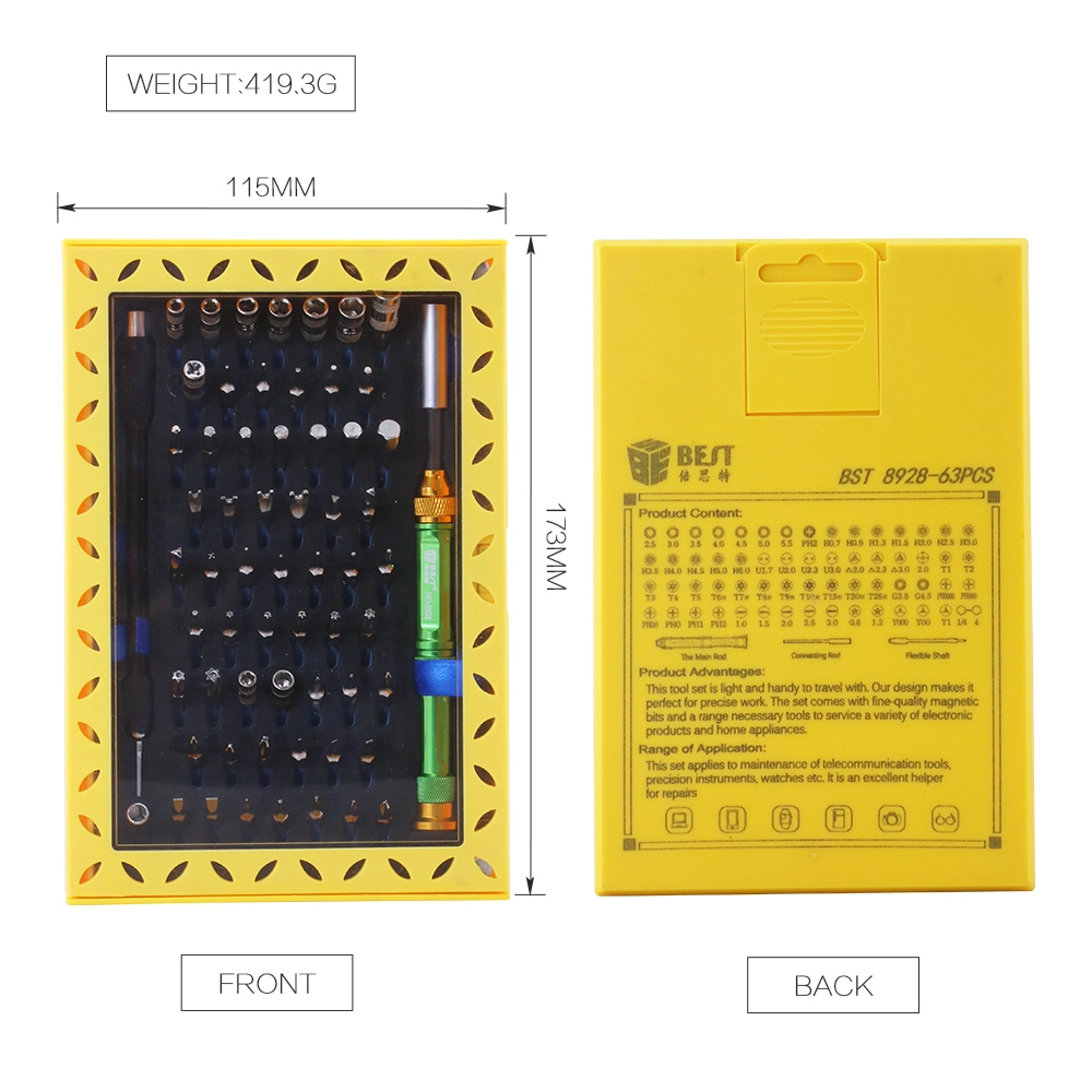 BST-8928 63 stücke Magnetische Elektronische Reparatur Werkzeuge Kit set für handy Computer Laptop Uhr Kamera Präzision Schraubendreher Set