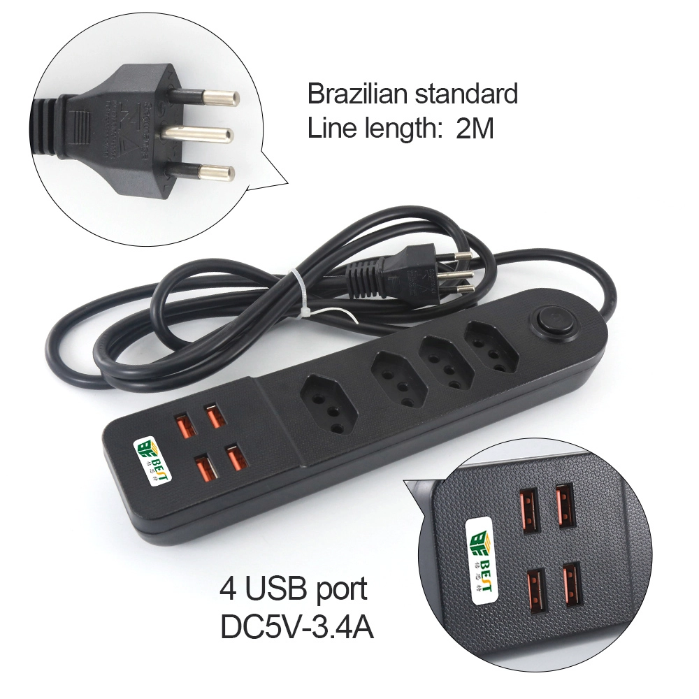 BKL-02 Brasilianischer Standardstecker, 3/4-fach Steckdose mit brasilianischer 4-fach USB-Erweiterungssteckdose