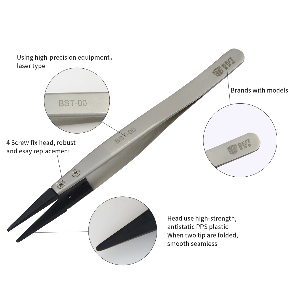 BST-00 pinces en acier inoxydable anti-statiques avec pointe fine remplaçable