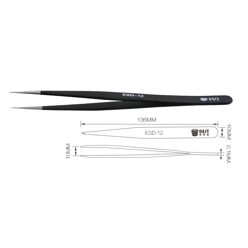 BST-12ESD Anti-static ESD Tweezers Kit Non-magnetic High Hradness Stainless Steel ESD Tweezers