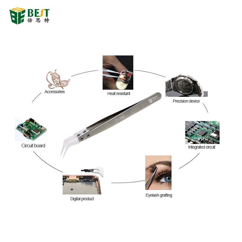 BST- 73 MZ Anti-static ceramic and stainless steel tweezers of custom eyelash applicator tweezers eyebrow