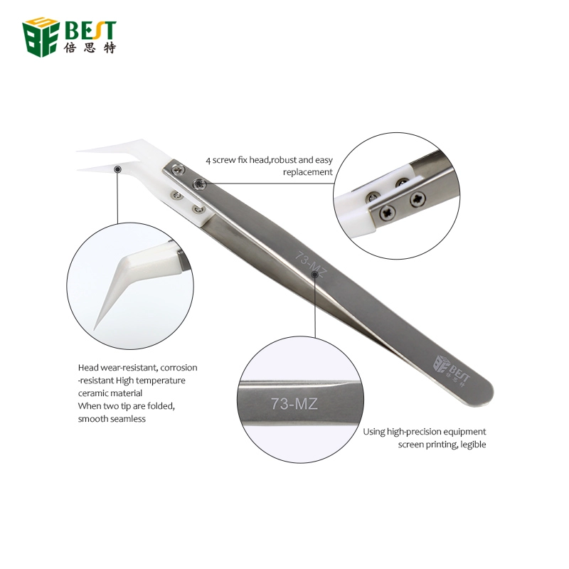BST- 73 MZ Anti-static ceramic and stainless steel tweezers of custom eyelash applicator tweezers eyebrow