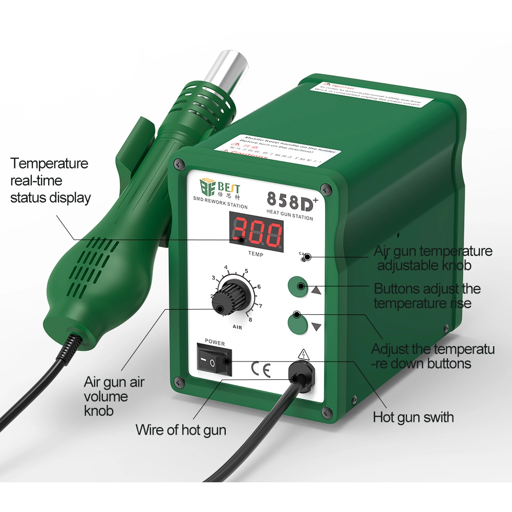 BST-858D + Usine Directe Haute Qualité À Souder Dessoudant Pistolet À Air Chaud Station De Retouche pour iPhone / Smartphone Outil De Réparation Mobile