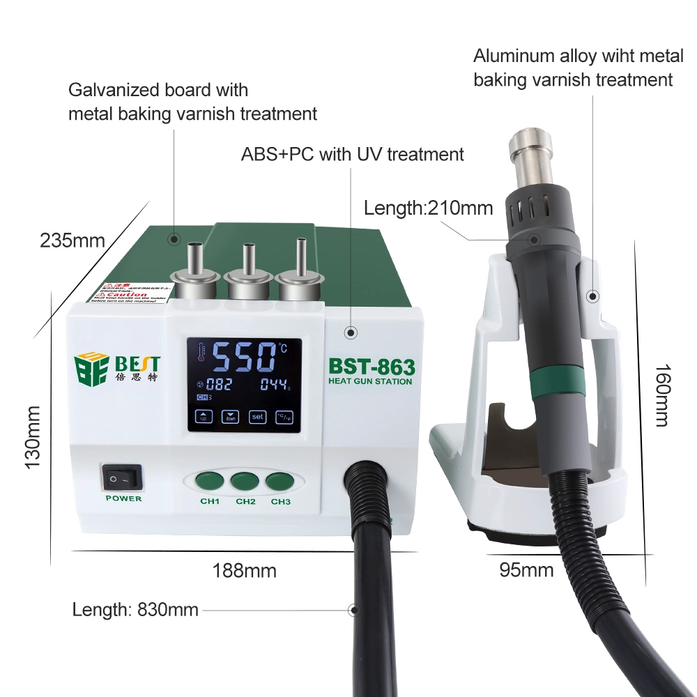 고전력 1200W 뜨거운 공기 재작업 스테이션 중국 공장, 뜨거운 공기 총 제조업체, 재작업 스테이션 공급 업체, 재작업 스테이션 도매업자, BST-863