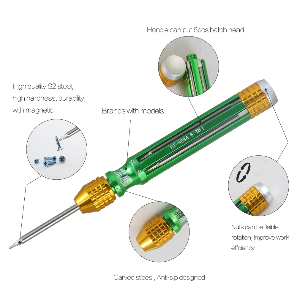 BST-889A 6 in 1 Cr-V acciaio intercambiabile Pentalobe 1.2 Phillips Cacciavite di precisione scanalato set