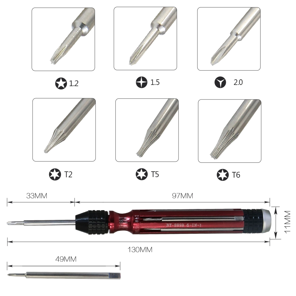 BST-889B 6 in 1 Präzisions-Schraubendreher-Set für Handy Eröffnung Reparatur-Tools Kit