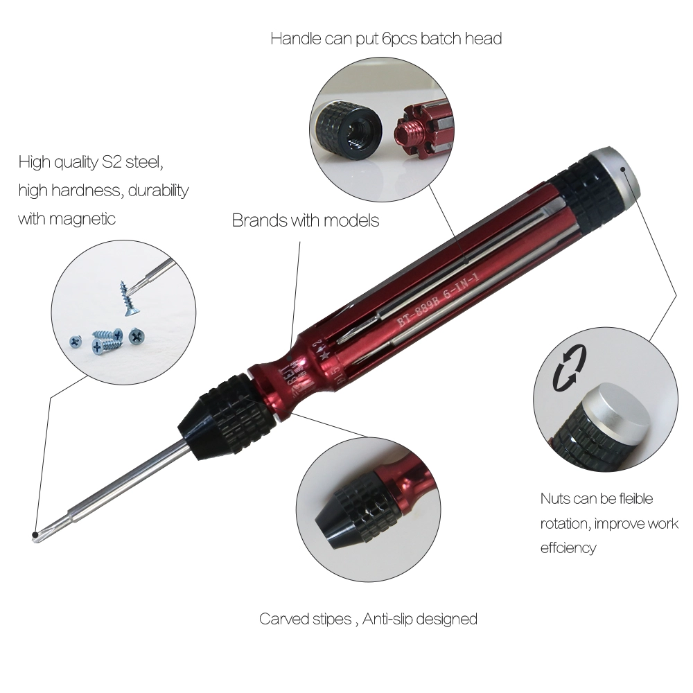 BST-889B 6 in 1 Präzisions-Schraubendreher-Set für Handy Eröffnung Reparatur-Tools Kit