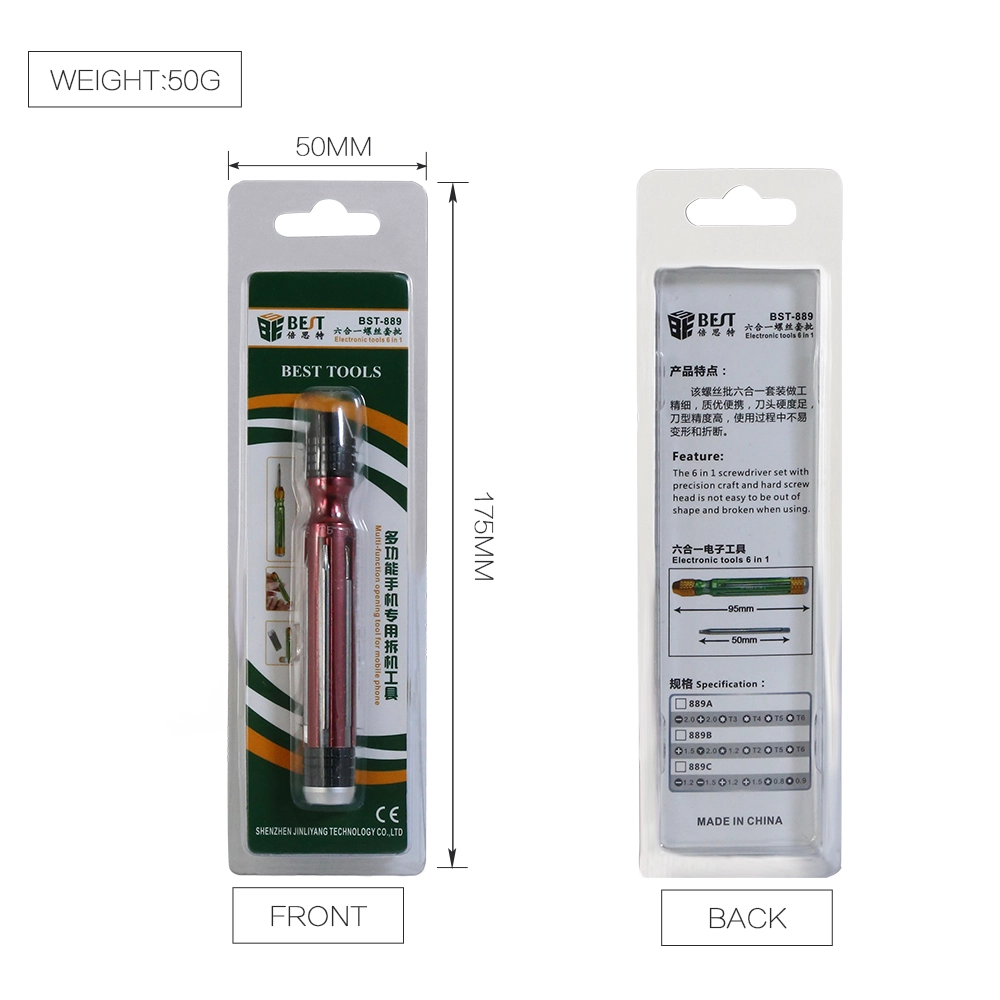 BST-889B 6 in 1 Präzisions-Schraubendreher-Set für Handy Eröffnung Reparatur-Tools Kit