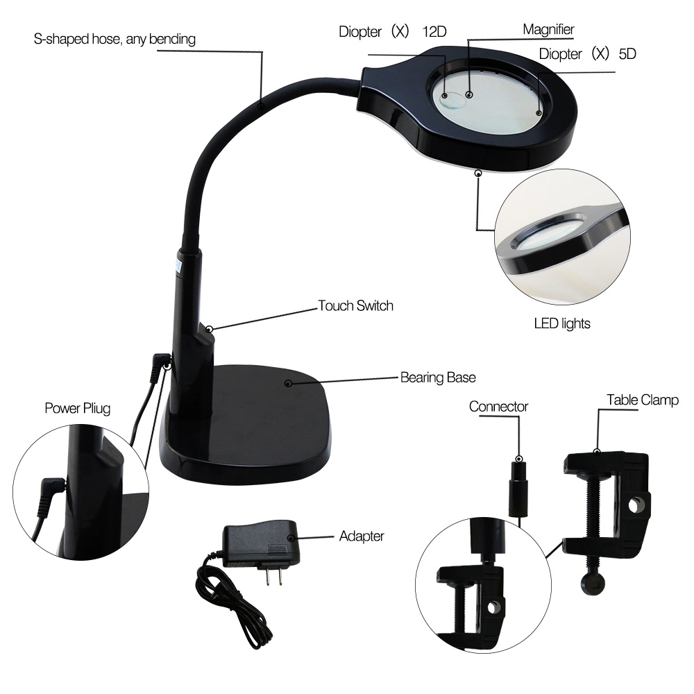 BST-9145T Desk Magnifier Lamp LED Light Magnifying Glass