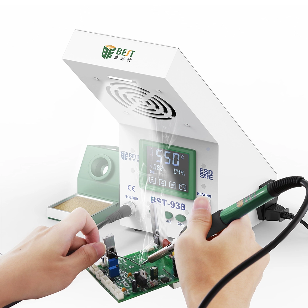 BST-938 최신 디자인 다기능 3 in 1 LED 조명 솔더링 연기 흡수기 납땜 인두 스테이션