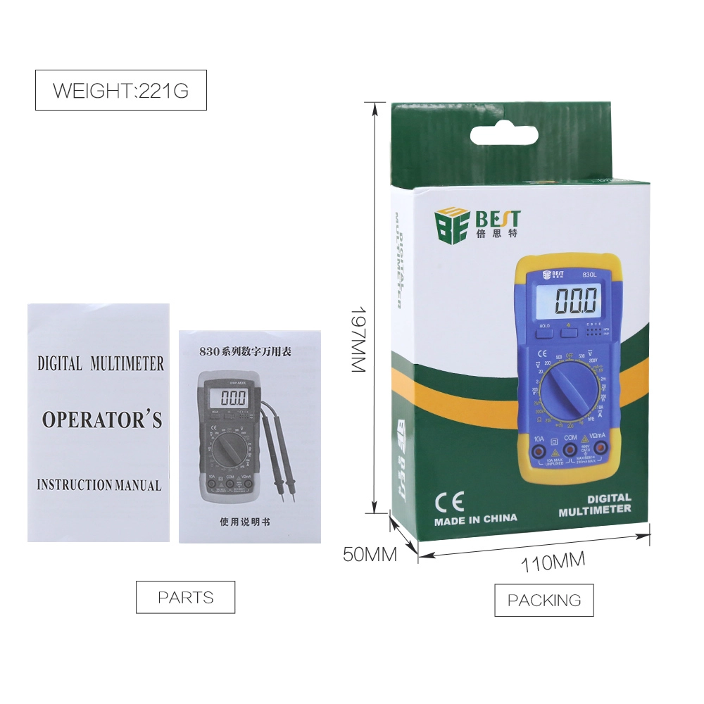 China Digital Multimeter Supplier Manual Range Multi-function BEST-B 830L