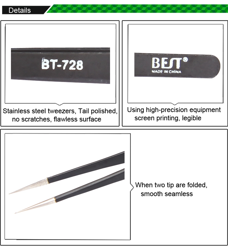 Pincettes d'extension de cils Facotry matériau acier embout droit BEST-728 de l'offre