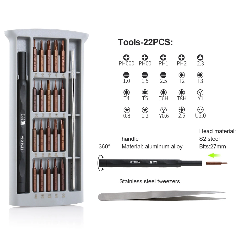 Nouveau modèle Tournevis Kit d'utilisation quotidienne 22 en 1 bits magnétiques de précision Accueil Outils essentiels Tournevis bricolage Set BST-8930A