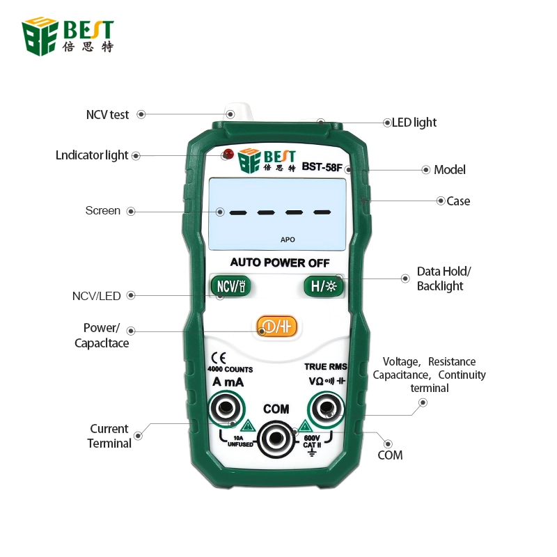 BST-58F Tester multimetro digitale DC / AC senza contatto Tester corrente multimetro