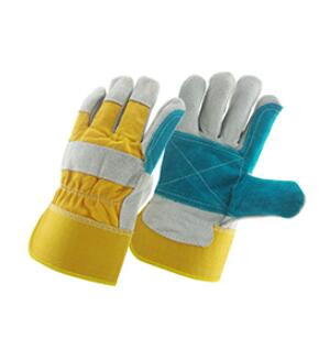 China cow split leather reinforced palm working glove factory, genuine leather labour glove supplier, secure glove manufacturer