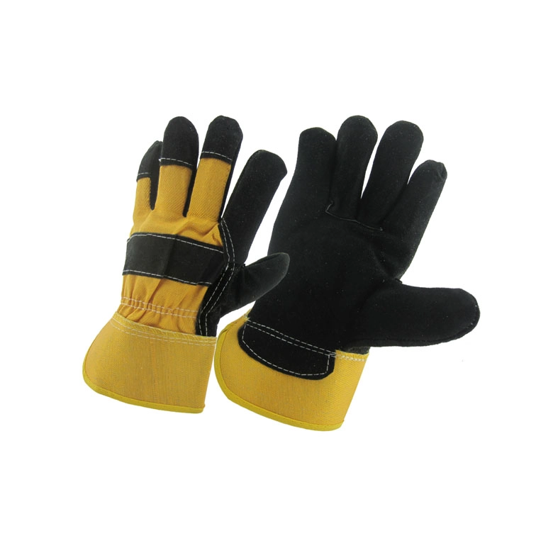China China black color cow split leather worker glove factory, genuine leather labor glove supplier, safety glove manufacturer manufacturer
