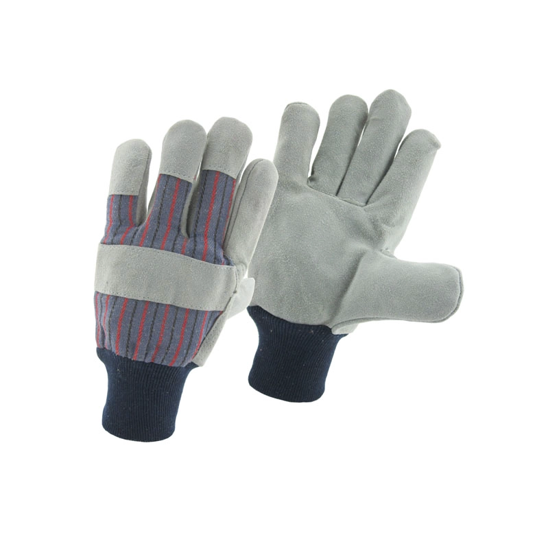 China China grey half cow split leather worker glove factory, genuine leather labor glove supplier, safety glove manufacturer manufacturer