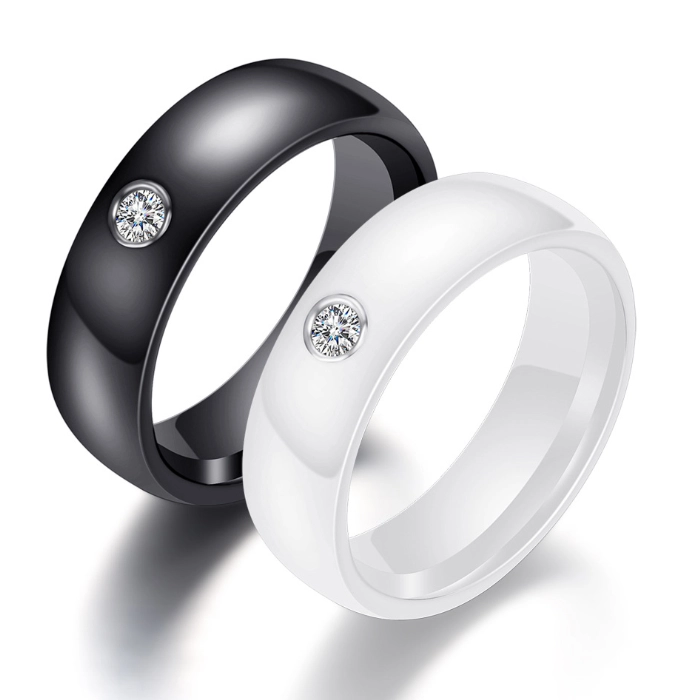 High Quality Comfort Fit High Tech Black Ceramic Ring with CZ White Ceramic Ring with CZ China Supplier
