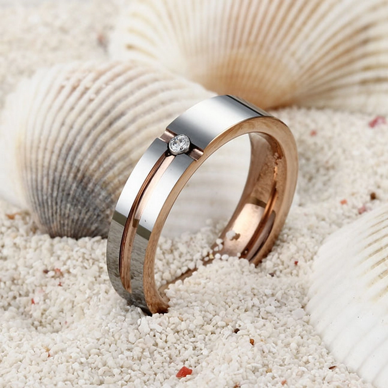 Increíbles bandas de boda de tungsteno de oro rosa pulido de 4 mm con piedra blanca de cz