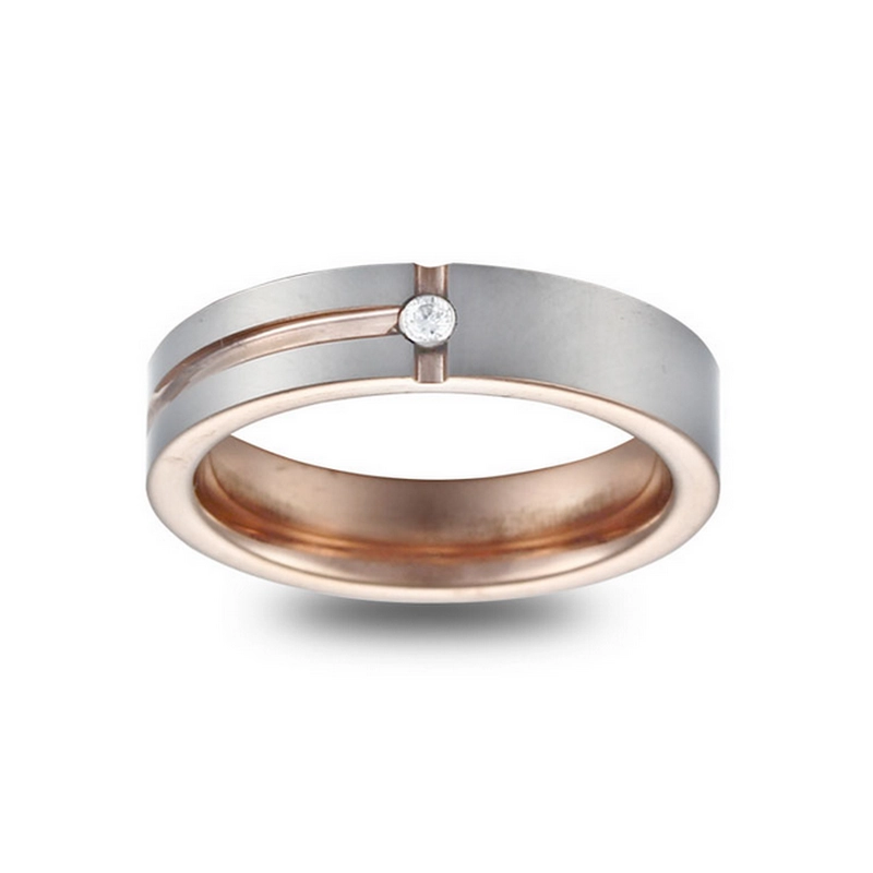 Increíbles bandas de boda de tungsteno de oro rosa pulido de 4 mm con piedra blanca de cz