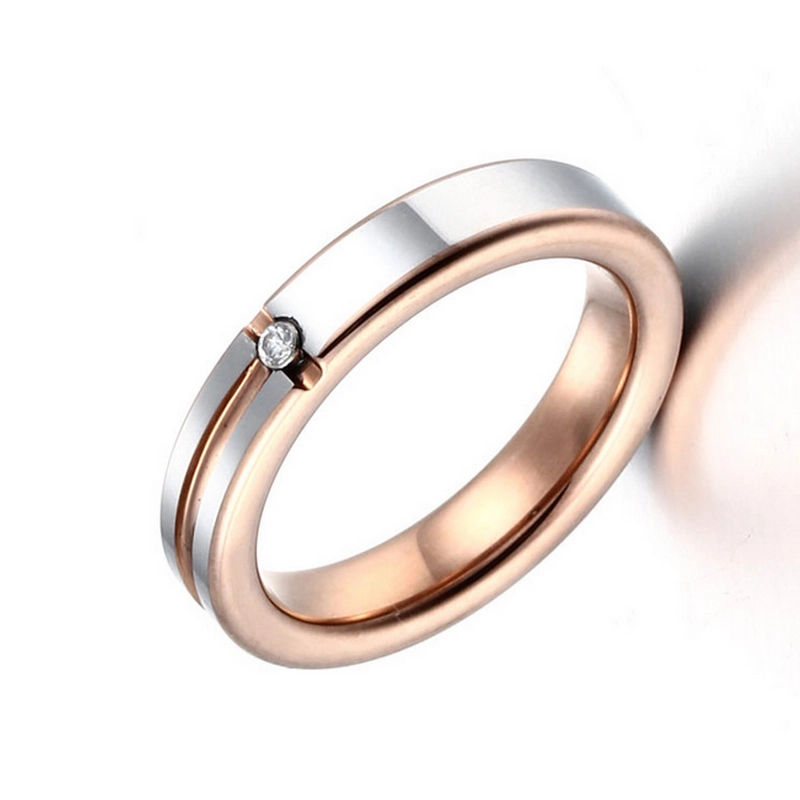 Increíbles bandas de boda de tungsteno de oro rosa pulido de 4 mm con piedra blanca de cz