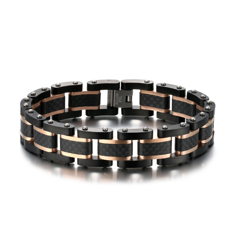 China Superqualitätsmänner schwarzer Kohlefaser und blau plattiertes Edelstahl-Armband