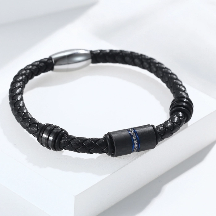 Professional Factory Supply Men's Leather and Carbon Fiber bracelet