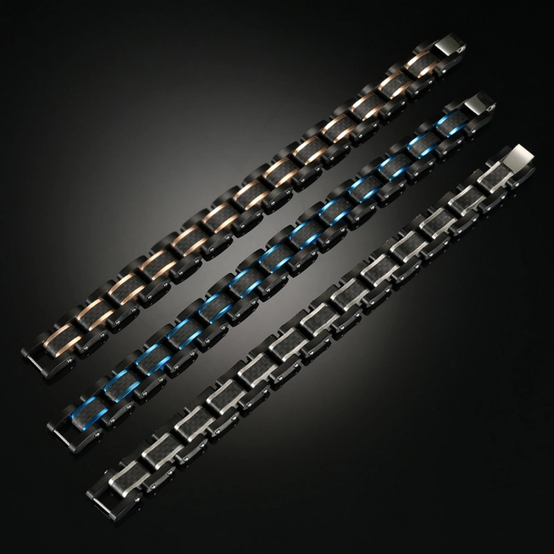 China Superqualitätsmänner schwarzer Kohlefaser und blau plattiertes Edelstahl-Armband