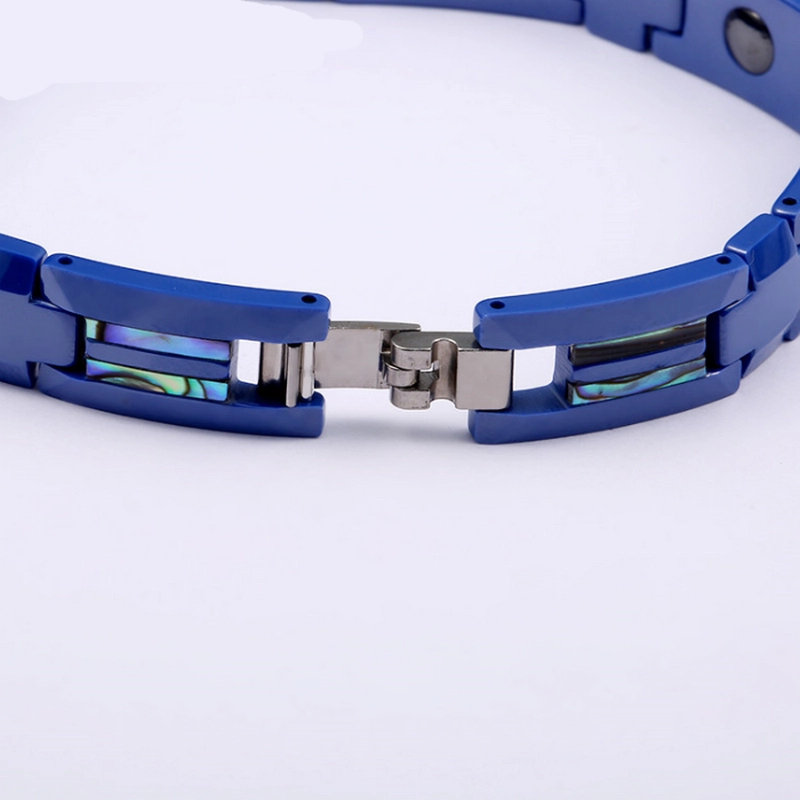 Bracelet en céramique bleu haute technologie en gros avec coque d'Abalone Inlay Inlay Fabricant