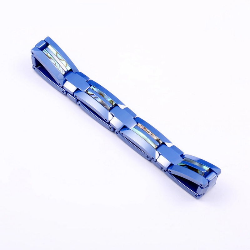 Bracelet en céramique bleu haute technologie en gros avec coque d'Abalone Inlay Inlay Fabricant