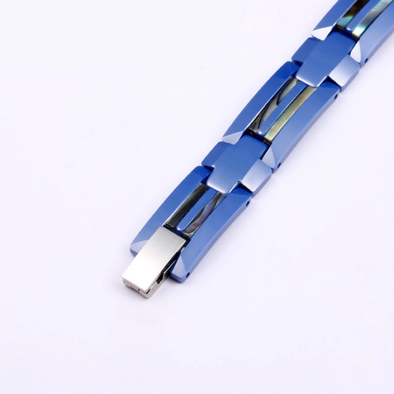 Bracelet en céramique bleu haute technologie en gros avec coque d'Abalone Inlay Inlay Fabricant