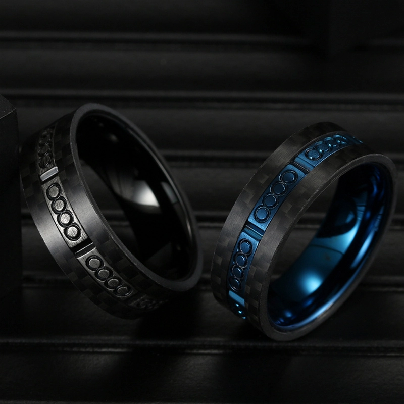 Einzigartige schwarze kohlefaser und blaue titanium männer edler band schwarz titan ring china lieferant