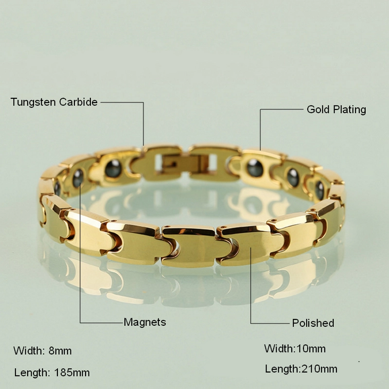 Popular Gold Mens Tungsten Carbide Bracelet With Magnets Inlay China Manufacturer