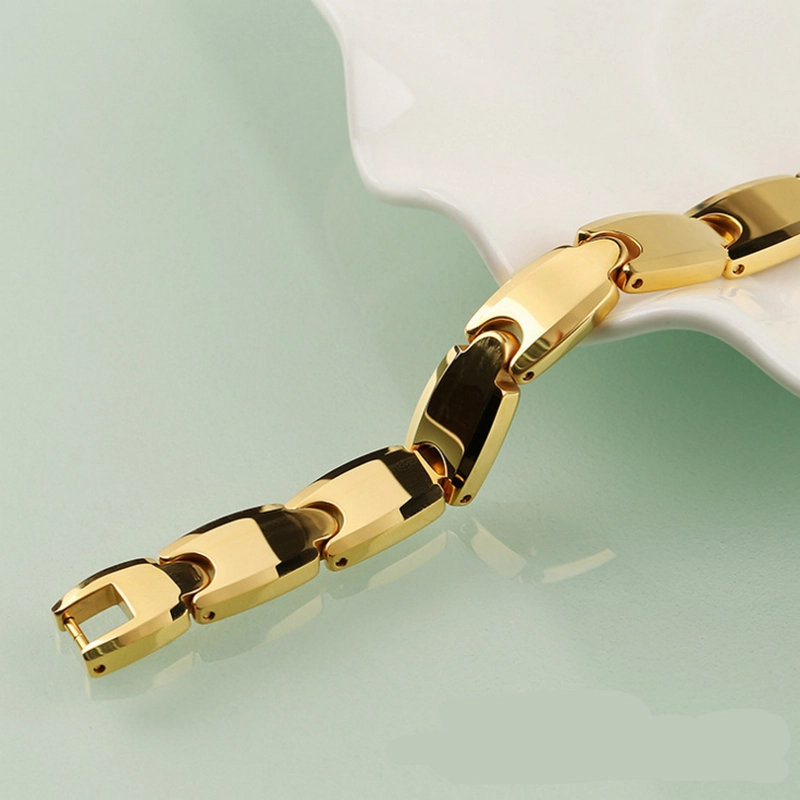 Popular Gold Mens Tungsten Carbide Bracelet With Magnets Inlay China Manufacturer