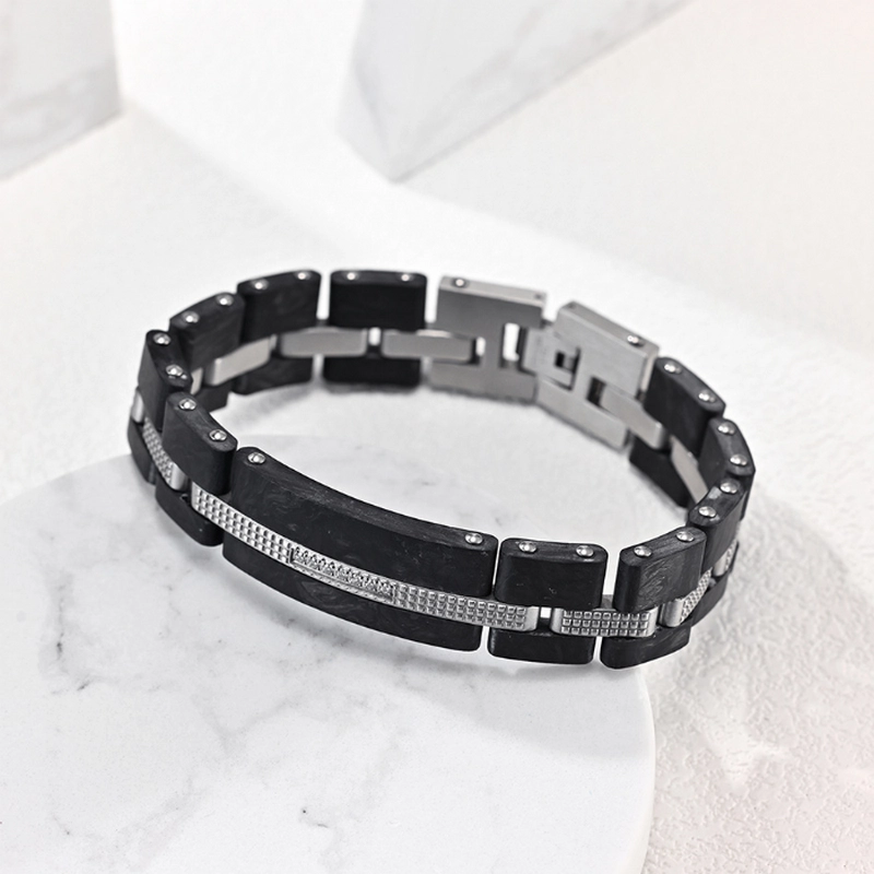 Wholesale Bracelet en fibre de carbone noir et en acier inoxydable Chine fournisseur