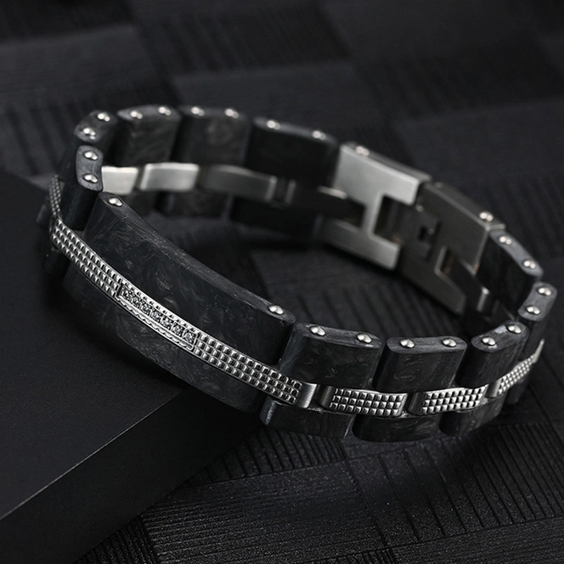 Wholesale Bracelet en fibre de carbone noir et en acier inoxydable Chine fournisseur